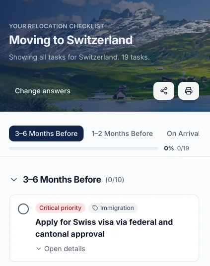 Expatica Relocator — Moving to Switzerland checklist preview
